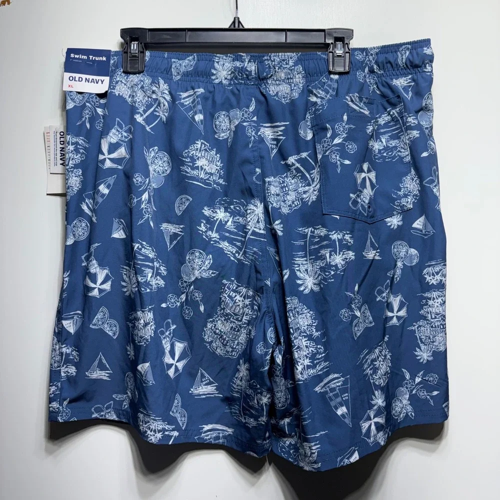 Old Navy‎ Mens XL Swim Trunks Navy Blue Nautical Sailboat Tropical 7 Inch Inseam